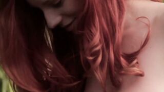 Pale redhead shows off her impeccable hips and her titties