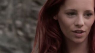 Pale redhead shows off her impeccable hips and her titties