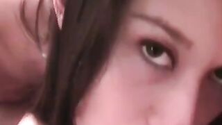 Beautiful slim teen works on two fat cocks in threesome