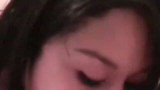 Beautiful slim teen works on two fat cocks in threesome