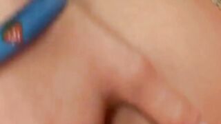 Barely legal babe exposes her shaved pussy and masturbates