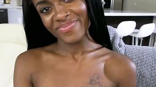 Cute tantalizing amateur black babe bangs white guy on couch