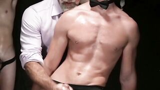 Cole Blue gets spit roasted and cock sucked by Lance Charger