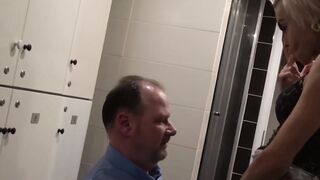 Granny with big boobs gives blowjob on floor like naughty