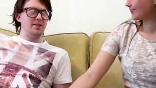 Naughty Pixxie Little gives a hot blowjob to nerdy friend