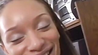 Interracial POV blowjob and facial with pretty Ebony chick