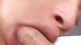 Interracial POV blowjob and facial with pretty Ebony chick