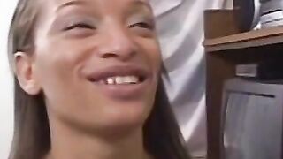 Interracial POV blowjob and facial with pretty Ebony chick