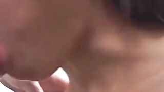 Interracial POV blowjob and facial with pretty Ebony chick