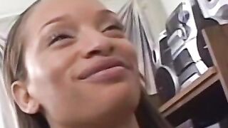 Interracial POV blowjob and facial with pretty Ebony chick