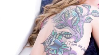 Tattooed babe Kali Roses blows big cock POV before riding it