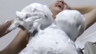 Naughty blonde GILF Lacey Star foam sprays young busty dyke