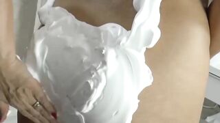 Naughty blonde GILF Lacey Star foam sprays young busty dyke