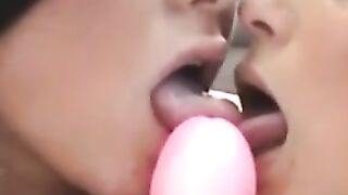 Brunette lesbians eat each others pussies after dildo play