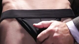 Austin Young's ass grinds on hairy daddy Lance Charger's cock