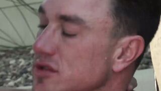Sexy Zac Snow drilled hardcore bareback by the pool after BJ