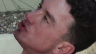 Sexy Zac Snow drilled hardcore bareback by the pool after BJ