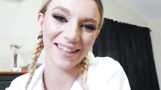 Blonde Schoolgirl Jayden Black riding stepdads dick after BJ