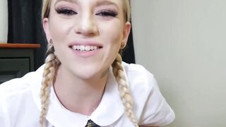 Blonde Schoolgirl Jayden Black riding stepdads dick after BJ
