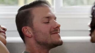 Jock Codey Steele gets his cock worshipped by two adorable babes