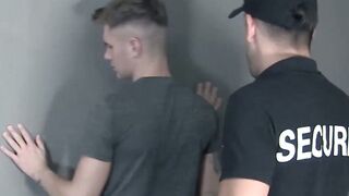 Inked jock thief facialized after bareback officer fucking