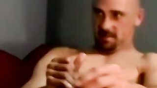 Hung bald amateur cums in mature mans mouth after blowjob