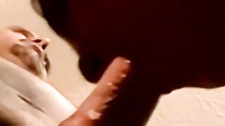 Hung bald amateur cums in mature mans mouth after blowjob
