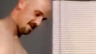 Hung bald amateur cums in mature mans mouth after blowjob