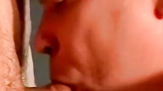Hung bald amateur cums in mature mans mouth after blowjob