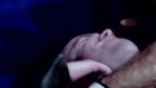Tattooed wrestler tied up and dominated by his opponent
