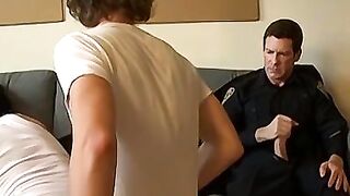 Mature daddy fucks young men while policeman jerks off