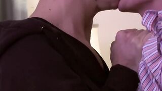 Skinny gay dude blowing dick and getting hammered hard