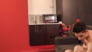 Cute twink Francis Gerard gives blowjob to his Latino friend
