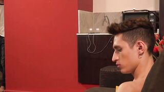 Cute twink Francis Gerard gives blowjob to his Latino friend