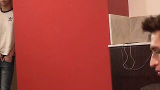 Cute twink Francis Gerard gives blowjob to his Latino friend