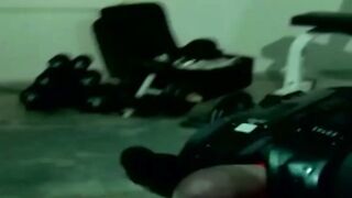 Wildcats fan lifting dumbbell during naughty workout