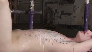 Twink with tied feet in the air gets punished with hot wax