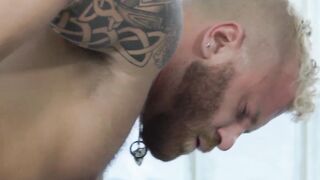 Anal sex and rimjob with tattooed bearded gays at the gym