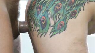 Anal sex and rimjob with tattooed bearded gays at the gym