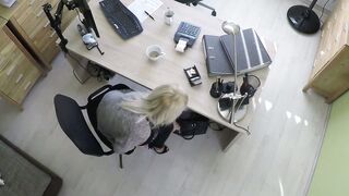 Beautiful blondie bent over and fucked hard in office
