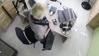 Beautiful blondie bent over and fucked hard in office