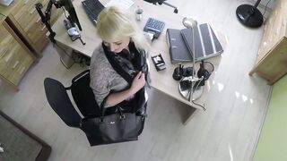 Beautiful blondie bent over and fucked hard in office