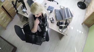 Beautiful blondie bent over and fucked hard in office