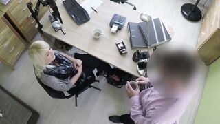 Beautiful blondie bent over and fucked hard in office