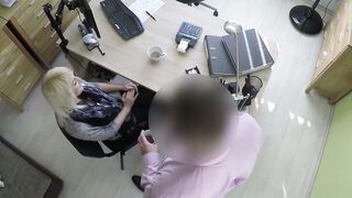 Beautiful blondie bent over and fucked hard in office