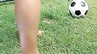 Kinky Brazilian jock masturbates on football field solo