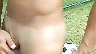 Kinky Brazilian jock masturbates on football field solo