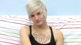 Tattooed smooth teen Austin moans during hot masturbation