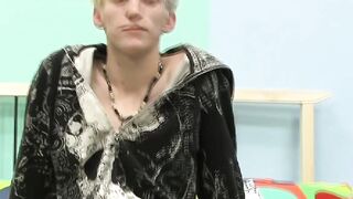 Skinny teenager Ian jerks off his big cock after interview