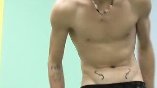 Skinny teenager Ian jerks off his big cock after interview